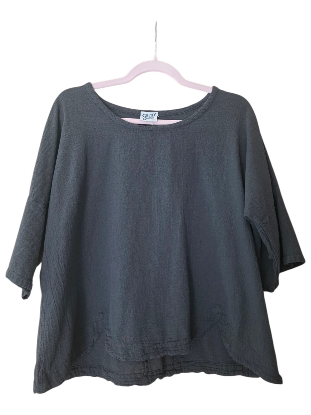 Oh My Gauze 100% Cotton Short Sleeve Boxy Texture Blouse Size 2 (L/XL) Gray